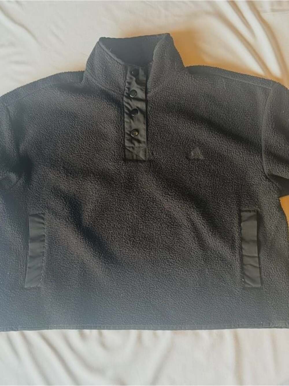 Adidas Cropped Sherpa Fleece Pullover Black Snap Mock Neck — Women's Size Large - Picture 2 of 8